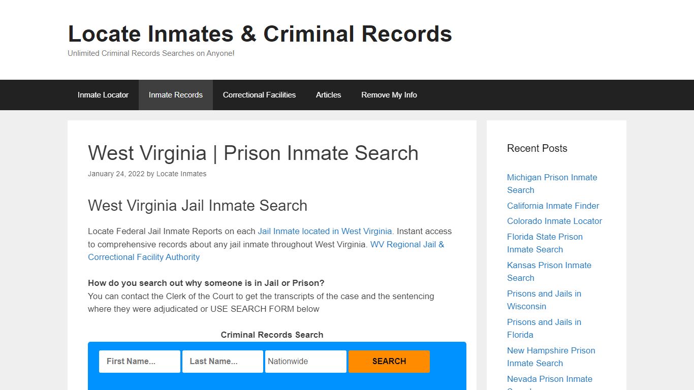 West Virginia | Prison Inmate Search – Locate Inmates & Criminal Records